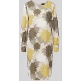 Marc Cain - Jurk - Kaki - Bloemenprint - Knielengte - Lange Mouw