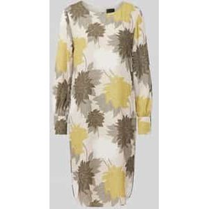 Marc Cain - Jurk - Kaki - Bloemenprint - Knielengte - Lange Mouw
