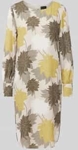Marc Cain - Jurk - Kaki - Bloemenprint - Knielengte - Lange Mouw