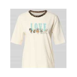 T-shirt met geribde ronde hals