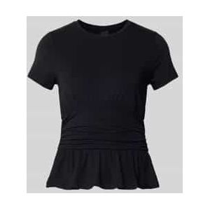 T-shirt met geribde ronde hals