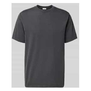 T-shirt met geribde ronde hals