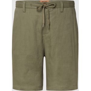 Korte linnen broek met deels elastische band, model 'Hunt Linen Shorts'