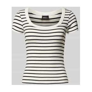 T-shirt met geribde ronde hals