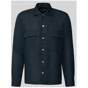 Regular fit linnen overhemd met klepzakken op de borst