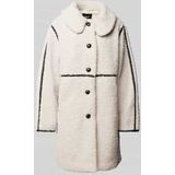 Comfort fit lange jas van teddybont met leerlook, model 'RUBI'