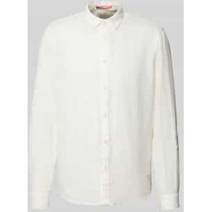 Regular fit linnen overhemd met labelstitching