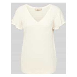 Mos Mosh - Mmganna Pattern V-Neck Knit - Gebreide Top - Ecru