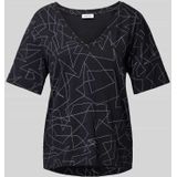 Esprit - T-shirt - Wit - Puur Katoen - Regular Fit - Grafisch Patroon - V-hals