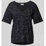 Esprit - T-shirt - Wit - Puur Katoen - Regular Fit - Grafisch Patroon - V-hals