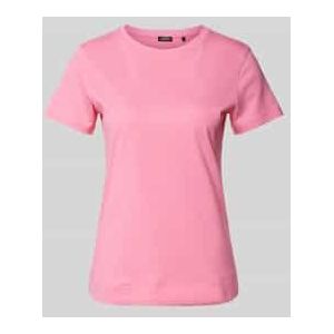 T-shirt met geribde ronde hals