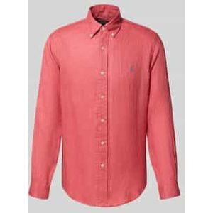 Regular fit linnen overhemd met button-downkraag