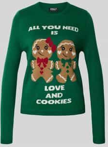 Regular fit kersttrui met opschrift, model 'XMAS GINGERBREAD'