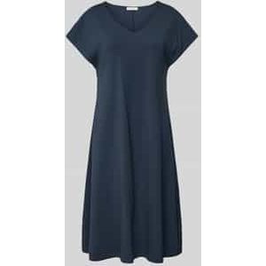 Marc O'Polo - Jurk - Marine - Jersey - Knielengte - V-hals - Losse Pasvorm