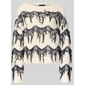 Oui - Gebreide Pullover - Dames - Katoenmix - Ronde Hals - Applicaties