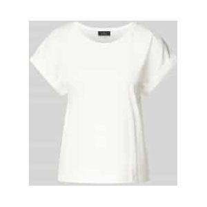 T-shirt met geribde ronde hals