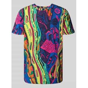 T-shirt met geribde ronde hals