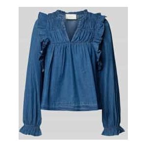 Regular fit jeansblouse met ruches, model 'Janis'