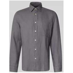 Regular fit linnen overhemd met opgestikte borstzak