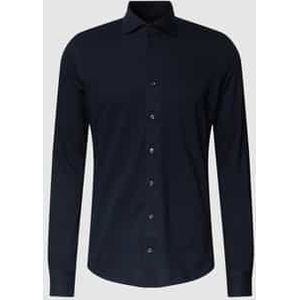 Profuomo - Slim Fit - Overhemd - Donkerblauw - Gebreid Katoen