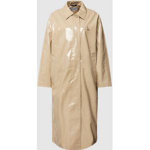 Lange jas met labelprint, model 'OVERSIZED COATED COAT'