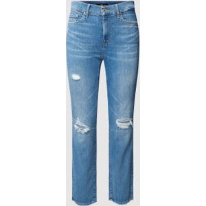 Korte straight fit jeans met destroyed-effecten