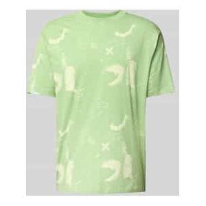 T-shirt met geribde ronde hals