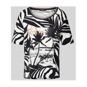 T-shirt met geribde ronde hals