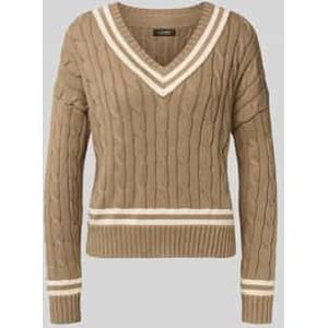 Lauren Ralph Lauren - Kabeltrui - Beige - Lange Mouwen - V-hals - Katoen