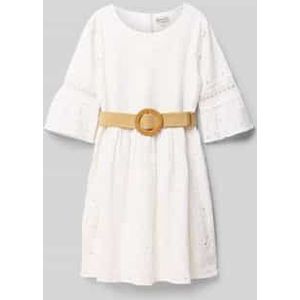 Jurk met broderie anglaise en riem