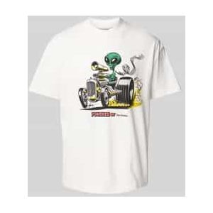 T-shirt met geribde ronde hals, model 'Celestial'