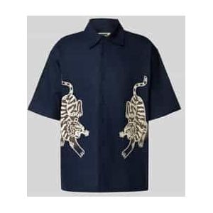 Regular fit linnen overhemd met motiefstitching, model 'Wang'