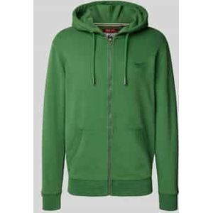 Sweatjack met kangoeroezak en labelstitching