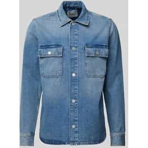 Stijf Denim Overhemd - Blauw - Katoen - Lange Mouwen - Relaxte Pasvorm