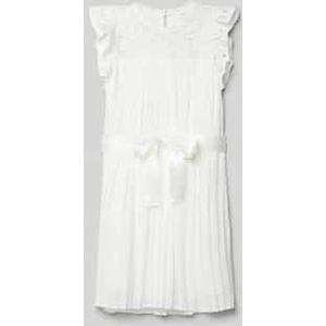 Licht uitlopende plisséjurk van chiffon met kant