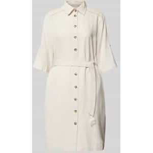 Knielange linnen jurk met strikceintuur, model 'Lava'