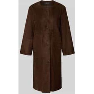 Regular fit lange leren jas met ronde hals en knoopsluiting