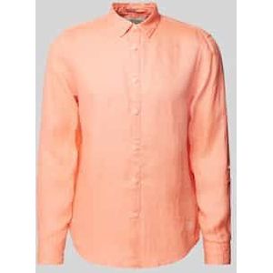 Scotch & Soda - Linnen Herenoverhemd - Groen - Linnen - Effen Design - Labelstitching