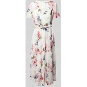 Knielange cocktailjurk met strikceintuur