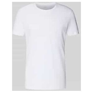 T-shirt met geribde ronde hals