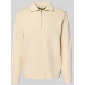 Katoenmix - Sweatvest - Regular-fit - Hoge Kraag - Kwartrits - Lange Mouwen