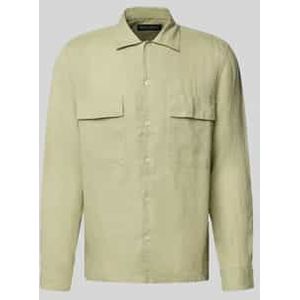 Regular fit linnen overhemd met klepzakken op de borst