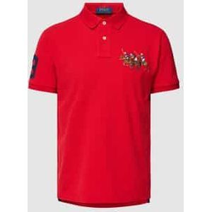 Custom slim fit poloshirt met motiefstitching