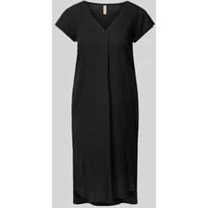 Knielange jurk van een mix van linnen en viscose, model 'Ina'