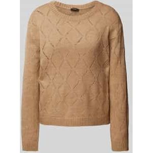 More & More - Gebreide Trui - Beige - Geruit Patroon