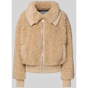 Loose fit jack van imitatiebont met platte kraag