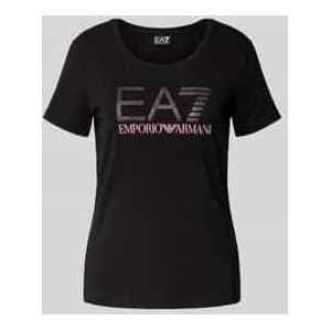 EA7 Emporio Armani - Shirt - Rosa/Zwart - Slanke Pasvorm - Kwartmouw