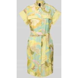 Knielange overhemdjurk van linnenmix met strikceintuur