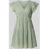 ONLY - Jurk - Pastelgroen - Katoen - V-hals - Knoopsluiting - Knielengte