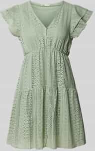 ONLY - Jurk - Pastelgroen - Katoen - V-hals - Knoopsluiting - Knielengte